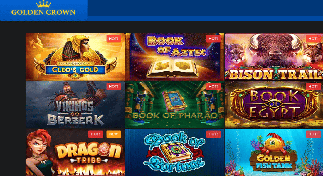Golden Crown Casino logo on the Wolf Treasure Pokie page