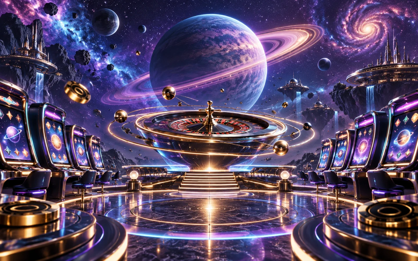 Cosmobet casino artwork with a ringed planet and futuristic roulette