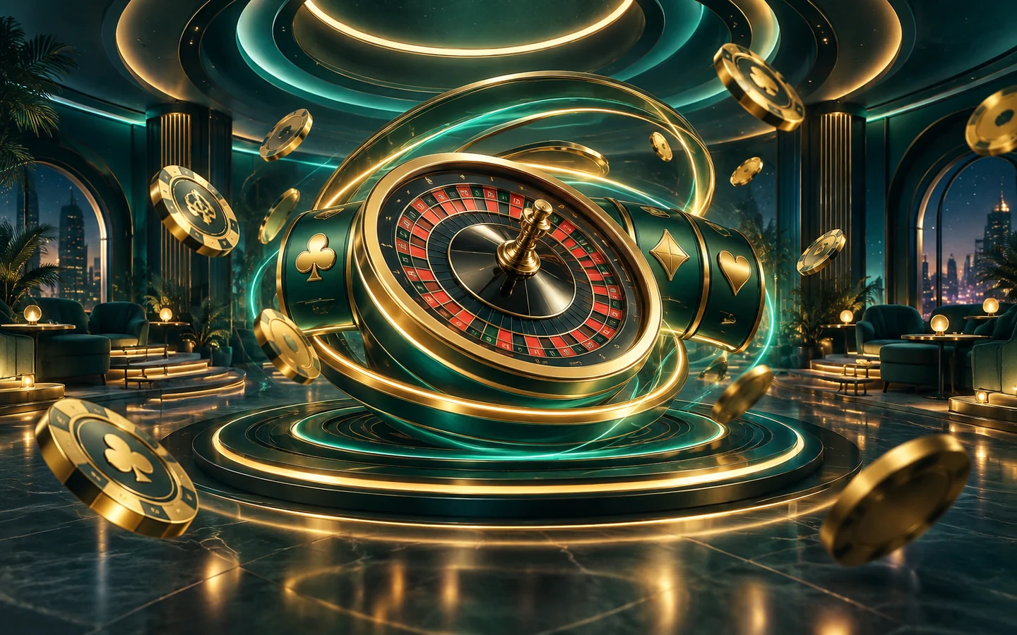 RingoSpin casino artwork with luminous rings and roulette