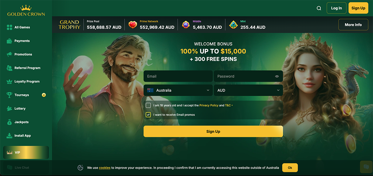 Golden Crown casino website screenshot