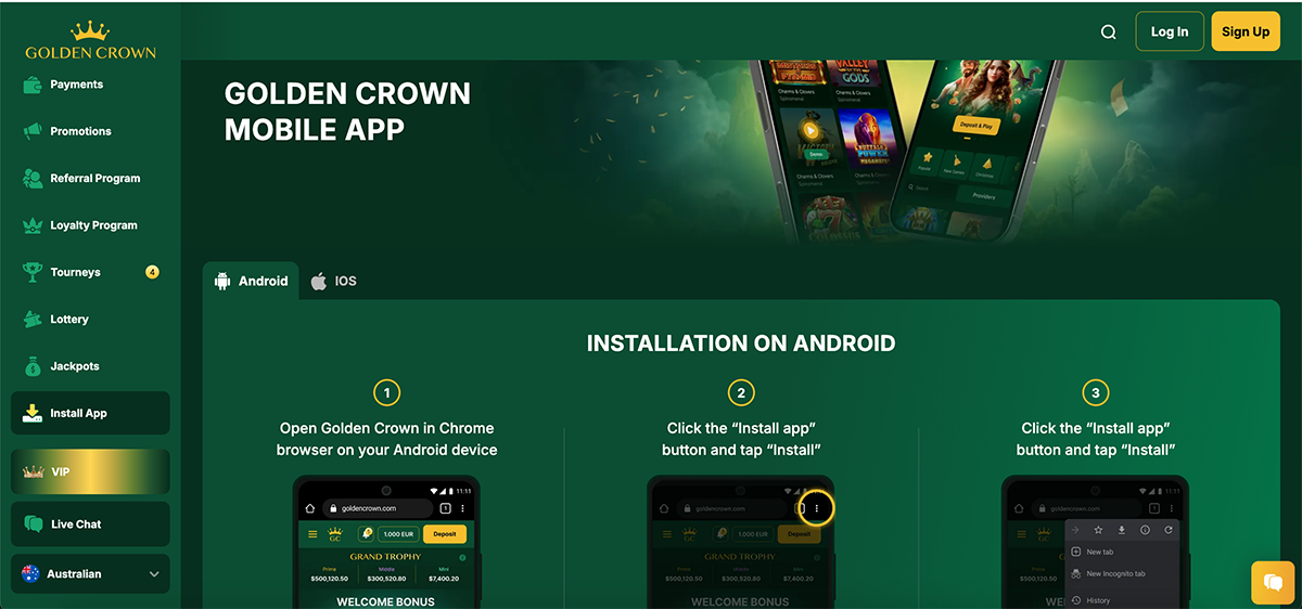 Goldencrown casino mobile app and bonus screen Goldencrown casino mobile app and bonus screen