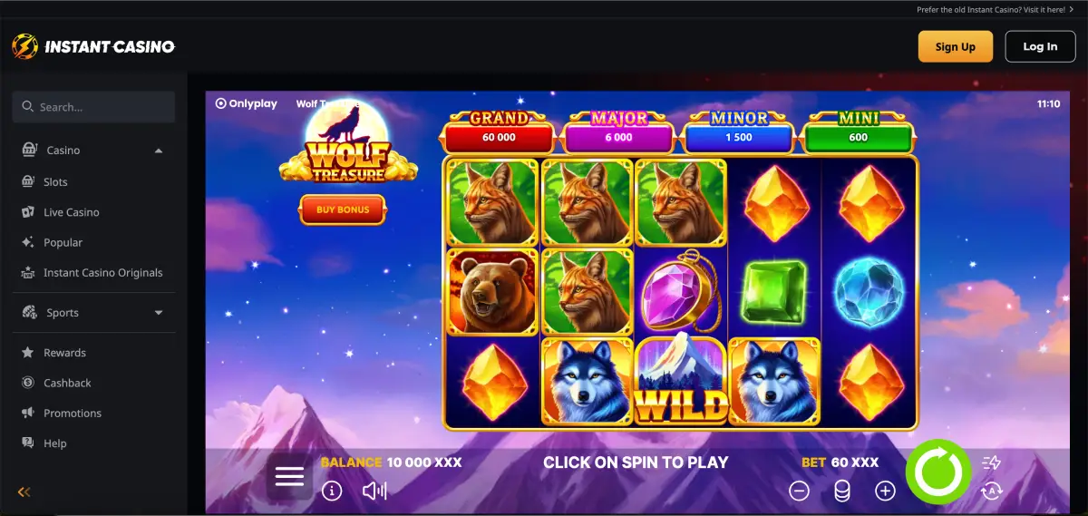 Wolf Treasure game page at Instant Casino