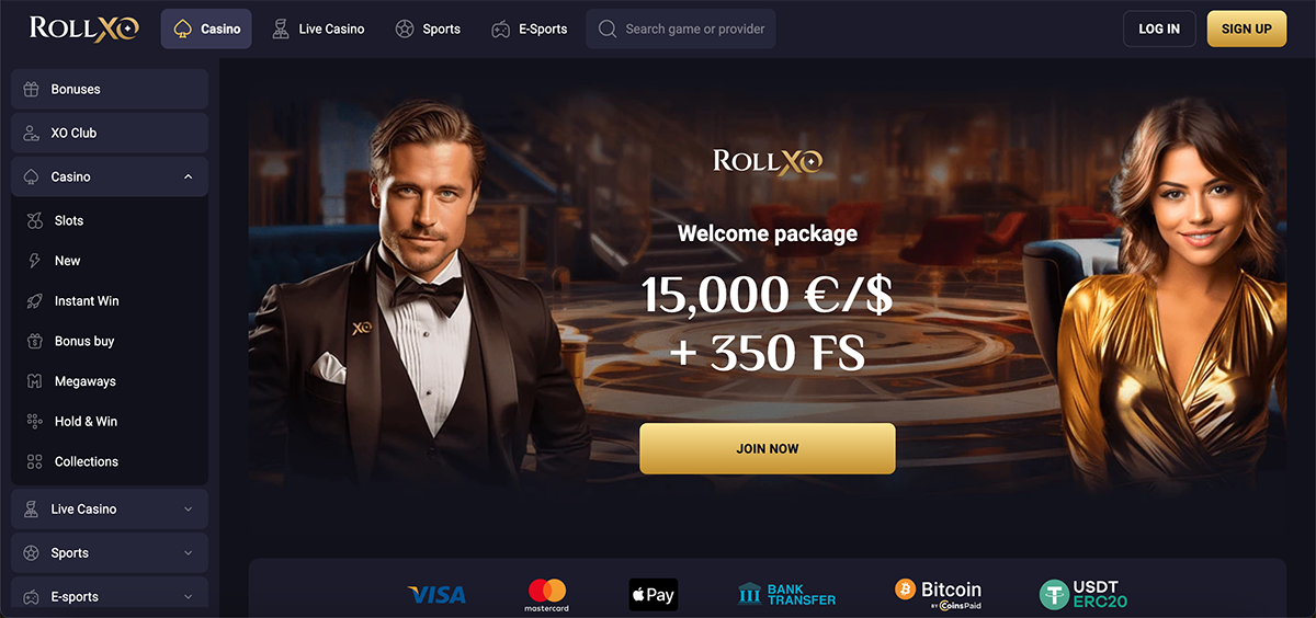 RollXO casino website screenshot