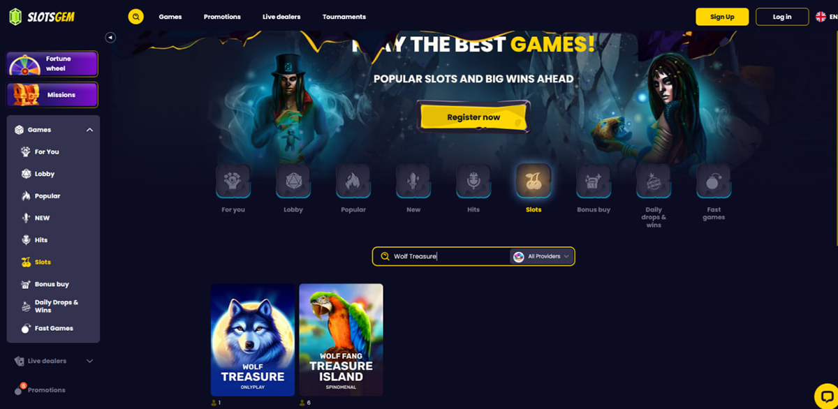 SlotsGem casino website screenshot