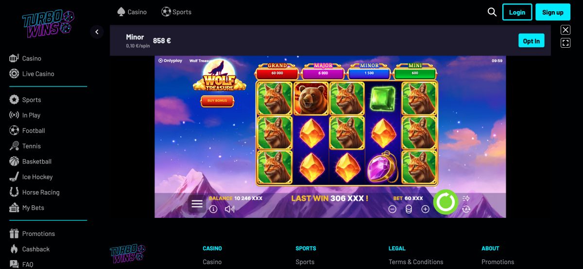 Turbo Wins casino website screenshot